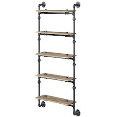 Oak and Sandy Black Rectangle 5-Tier Wall Shelf