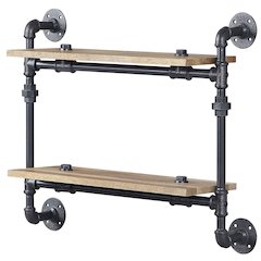 Oak and Sandy Black Rectangle 2-Tier Wall Shelf