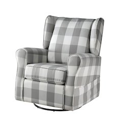 Grey and White Rolled Arm Swivel Chair with Glider