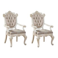Rose Gold and Pearl White Tufted Arm Chair (Set of 2)