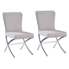 Beige and Chrome Side Chairs with Metal X Shape Legs (Set of 2)