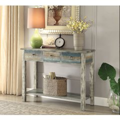 Antique Grey and Teal 3-drawer Console Table