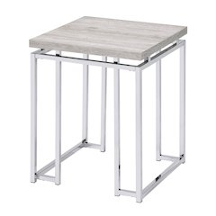 Natural Oak and Chrome End Table with Metal Sled Base