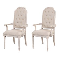 Beige and Antique Champagne Tufted Back Arm Chairs (Set of 2)