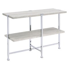 White Oak and Chrome Sofa Table with 1 Shelf