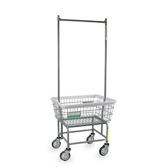 Antimicrobial Laundry Cart w/ Double Pole Rack
