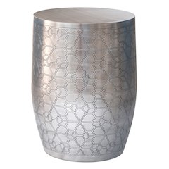 15"W Boho Geometric Pattern Metal Accent Table in Antique Silver Iron, Assembled