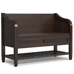 Connaught Solid Wood Entryway Storage Bench With Shelf In Chestnut Brown