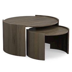 Solid Mango Wood 32In Wide Round Contemporary 2 Piece Nesting Table In Ash Grey