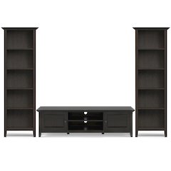 72"W Low TV Stand with Two 24"W 5 Shelf Bookcases in Hickory Brown (Set of 3)