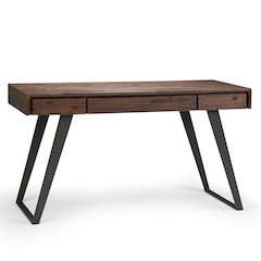 Lowry Solid Acacia Wood Desk In Distressed Charcoal Brown