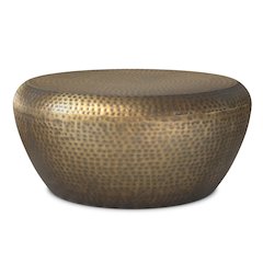 36 inch Wide Modern Industrial Coffee Table in Antique Gold Iron, Assembled