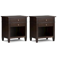 24 inch Solid Wood Transitional Bedside Table in Tobacco Brown (Set of 2)