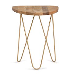 Patrice Metal And Wood Accent Table In Natural, Gold