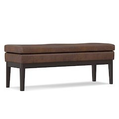 Mid Century Ottoman Bench In Distressed Chestnut Brown Vegan Faux Leather