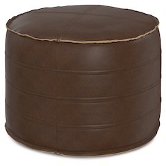 Brody 20 Inch Round Pouf In Distressed Dark Brown Vegan Faux Leather