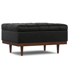 Mariah Coffee Table Storage Ottoman in Midnight Black  PU Black faux leather