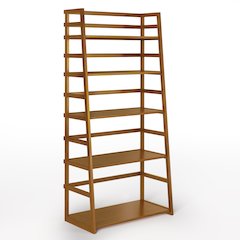Acadian Solid Wood Ladder Shelf Bookcase In Light Golden Brown