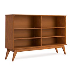 Draper 64 inch Wide Solid Wood Mid Century 6 Shelf Bookcase in Teak Brown