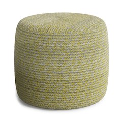 Bayley Transitional Round Braided Pouf In Muted Yellow And Natural Cotton