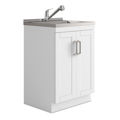 Kyle 24 Inch Laundry Cabinet With Faucet And Stainless Steel Sink In White