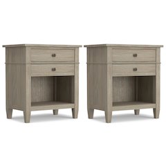 24 inch Solid Wood Transitional Bedside Table in Distressed Grey (Set of 2)