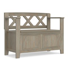 Solid Wood 36 inch Wide Transitional Entryway Storage Bench in Distressed Grey
