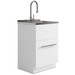 Metro 24 Inch Laundry Cabinet With Faucet And Stainless Steel Sink In White