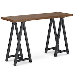 Sawhorse Solid Wood Solid Walnut Veneer and Metal Console Sofa Table in Walnut