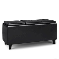 Storage Ottoman With Lift Up Lids In Midnight Black Vegan Faux Leather