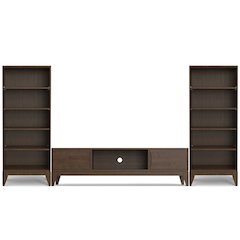 72 inch Wide TV Stand with Two 24 inch Wide Bookcases in Walnut Brown (Set of 3)
