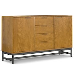 And Metal Rectangle Industrial Sideboard With Centre Drawers In Oak Veneer