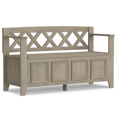 Amherst Solid Wood Entryway Storage Bench In Distressed Grey