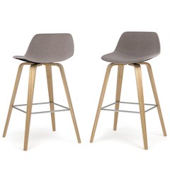 Counter Height Stool (Set Of 2) With Light Wood In Mocha Polyester Linen