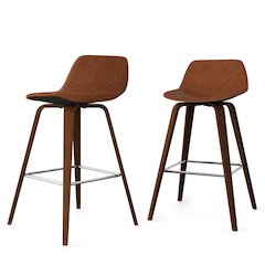 Randolph Bentwood Counter Height Stool (Set Of 2) In Deep Tan Vegan Faux Leather