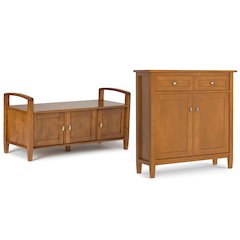 44"W Storage Bench and 36"W Storage Cabinet in Light Golden Brown