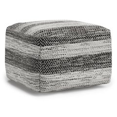 Clay Square Pouf In Grey Melange Cotton