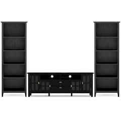 72"W TV Stand with Two 26"W 5 Shelf Bookcases in Black (Set of 3)