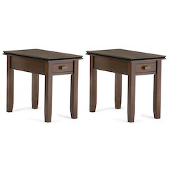 14 inch Solid Wood Transitional Narrow Side Table in Russet Brown (Set of 2)
