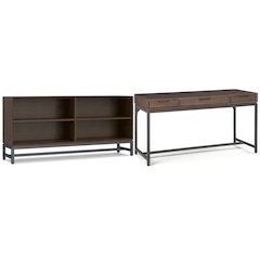 60"W Desk with 64"W 4 Cubbie Low Bookcase in Walnut Brown (Set of 2)