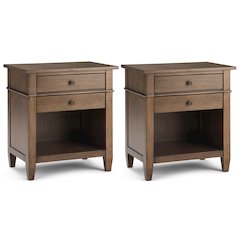 24 inch Solid Wood Bedside Table in Rustic Natural Aged Brown (Set of 2)