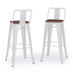 Rayne Solid Elm Wood 30 Inch Metal / Wood Bar Stool (Set Of 2) In White
