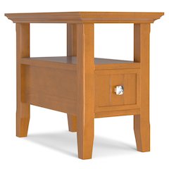 Solid Wood Transitional Narrow Side Table With Drawer In Light Golden Brown