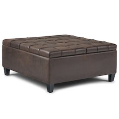 Harrison Coffee Table Storage Ottoman In Distressed Brown Vegan Faux Leather