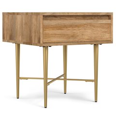 Fallon SOLID MANGO WOOD End Table with Drawer in Natural