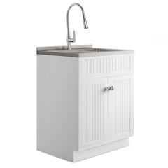 Beckham 28 Inch Laundry Cabinet With Faucet And Stainless Steel Sink In White