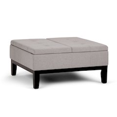 Dover Square Coffee Table Storage Ottoman In Cloud Grey Linen Look Fabric