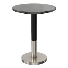 16 inch Wide Modern Side Table in Black Genuine Marble and Black/Silver Iron