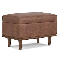 Small Storage Ottoman In Distressed Saddle Brown Vegan Faux Leather
