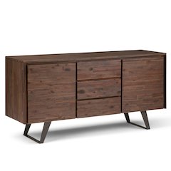 Lowry Solid Acacia Wood Sideboard Buffet In Distressed Charcoal Brown